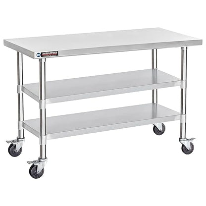 DuraSteel Stainless Steel Work Table 30" x 60" x 34" Height w/ 4 Caster Wheels - Food Prep Commercial Grade Worktable - NSF Certified - Good for Restaurant, Business, Warehouse, Home, Kitchen, Garage