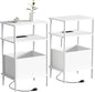 Small Side Table with Charging Station, Set of 2 End Table for Small Spaces, Slim Nightstand with Outlet,Sofa Beside Table, 3-Tier Storage Shelf,Living Room, Bed Room, Natrual White