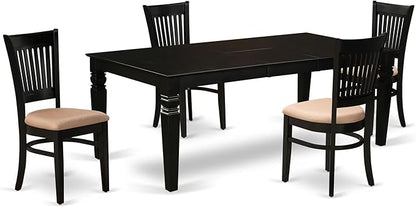 East West Furniture LGVA5-BLK-C 5 Piece Dining Room Furniture Set Includes a Rectangle Kitchen Table with Butterfly Leaf and 4 Linen Fabric Upholstered Chairs, 42x84 Inch, Black