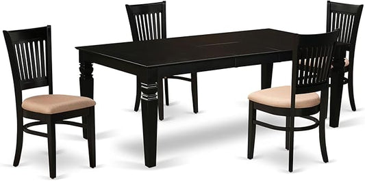 East West Furniture LGVA5-BLK-C 5 Piece Dining Room Furniture Set Includes a Rectangle Kitchen Table with Butterfly Leaf and 4 Linen Fabric Upholstered Chairs, 42x84 Inch, Black