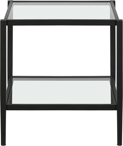 Henn&Hart 20" Wide Square Side Table with Glass Shelf in Blackened Bronze, Table for Living Room, Bedroom