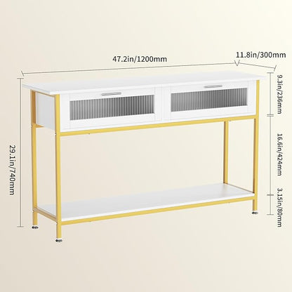 Aetheris 47" Console Table with 2 Drawers, 2 Tier Sofa Table with Storage,Entryway Table, Industrial Console Table for Entryway, Sofa Table Behind Couch for Living Room (White)