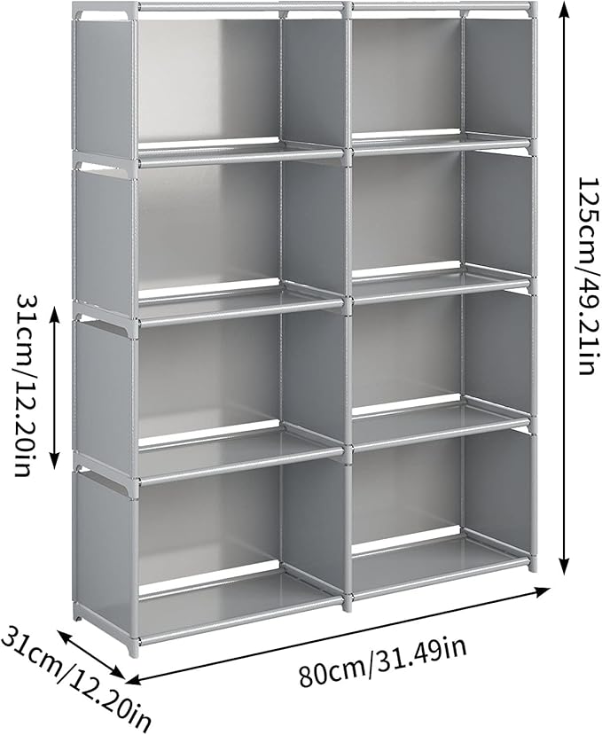 JIUYOTREE 5-Tiers Closet Storage Organizer with Fabric Cloth at Back，Double Row Modular Cubes Bookshelf,Living Room,Study Room,Bedroom,Grey