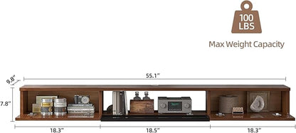 High Gloss Floating TV Stand,55'' Wall Mounted TV Console,Under TV Floating Shelf,Floating TV Cabinet with 3 Doors for Bedroom Living Room(Walnut)