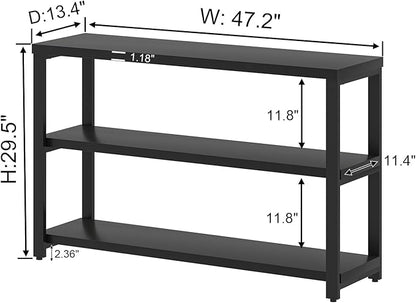 EXCEFUR Industrial Entryway Table, 3 Tier Console Table for Living Room, Wood Sofa Table for Hallway Behind Couch (47 Inch, Modern Black)