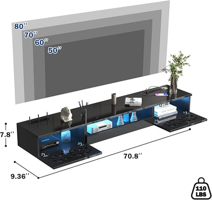 Floating TV Stand, 71" Floating Entertainment Center Wall Mounted,Floating Wall Mounted TV Shelf,Modern High Gloss tv Cabinet Media Console with Storage
