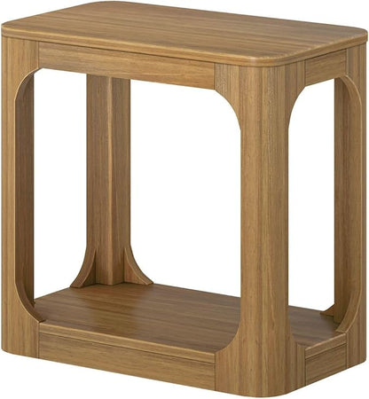 Plank+Beam Modern Rounded Rectangular Side Table with Shelf, Solid Wood End Table for Living Room, 25in, Pecan