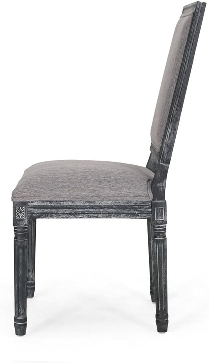 Merax Upholstered Solid Wood Dining Chairs Set of 2, French Country Style Accent Side Seating Furniture for Kitchen, Living Room, Cushioned Back, Grey