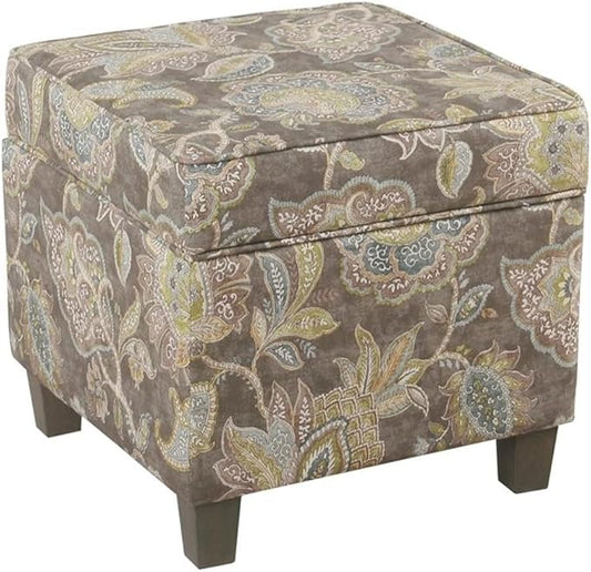 Homepop Home Decor |K7342-A824 | Classic Square Storage Ottoman with Lift Off Lid | Ottoman with Storage for Living Room & Bedroom, Gray Floral