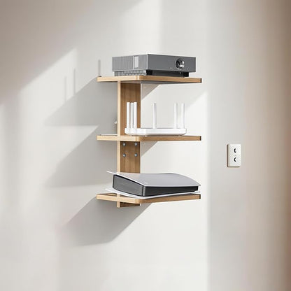 WALI Floating TV Shelves for Wall, Projector Shelf Holds Up to 22lbs, Wooden Wall Mounted Shelves for DVD Players, Cable Boxes,Game Consoles, Living Room Decor Accessories (CS303N), 3 Shelf, Wood
