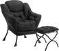 HollyHOME Lazy Chair with Foldable Ottoman,Accent Comfy Lounge Arm Chair and Folding Footrest Stool Set,Leisure Sofa Reading Chair and Footstool for Living Room,Bedroom, Dorm,Peachskin Fabric Black