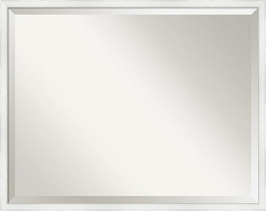 Amanti Art White Bathroom Mirror for Over Sink, 23x29 Breeze Distressed White Rectangle Vanity Mirror, Large Country Rustic Wood Frame, Hangs Horizonally and Vertically, Bathroom Wall Decor, Beveled