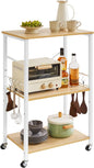 IBUYKE Kitchen Shelf Cart, 3-Tier Microwave Oven Stand, Baker’s Rack with Metal Frame and 8 Hooks, Industrial Printer Stand, Utility Standing Storage Shelf for Coffee Bar, Simple Assembly, TMJ023R