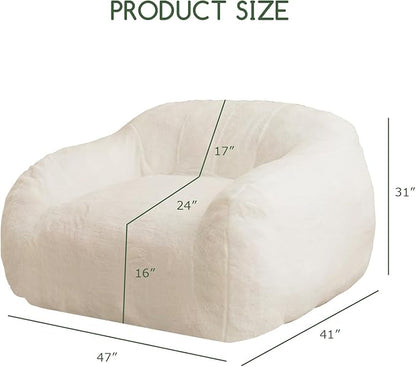 HIGOGOGO Giant Bean Bag Chair for Adults, Big Comfy Sofa Chair for Bedroom Living Room, Bean Bag Lazy Chair for Adults with Armrests for Gaming, Reading, Fur Beige