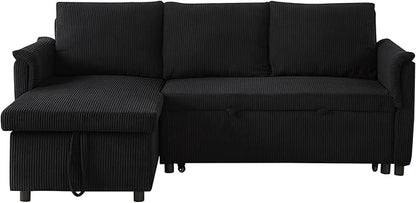 Ball & Cast L-Shape Reversible Sectional Sleeper Sofa Bed 4 in 1 Pull Out Couch with Storage Chaise&Removable Backrest,Convertible Sleeper Corner Couch Pull-Out Sofa Bed for Living Room,Corduroy,Black