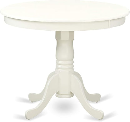 East West Furniture ANLA5-LWH-06 5 Piece Dining Room Furniture Set Includes a Round Kitchen Table with Pedestal and 4 Shitake Linen Fabric Parsons Dining Chairs, 36x36 Inch, Linen White