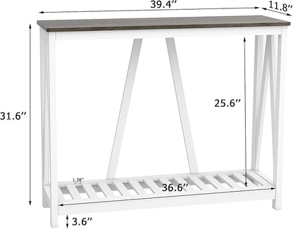 Farmhouse Console Table for Entryway, 39.3 Inch Sofa Table with Storage Shelf, Hallway Table, Narrow Behind Couch Table for Foyer, Living Room，Dark Oak