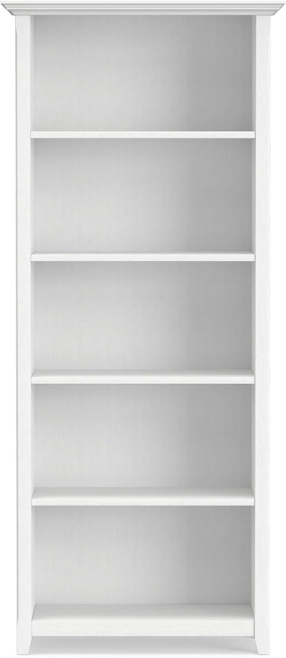 SIMPLIHOME Amherst Bookcase - 70 inch Tall 5-Shelf Solid Wood Bookshelf in White, Transitional Storage for Living Room, Study Room or Office with Adjustable Shelves and Tapered Legs