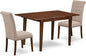 East West Furniture NOBR3-MAH-04 3 Piece Dining Room Table Set Contains a Rectangle Kitchen Table with Butterfly Leaf and 2 Light Tan Linen Fabric Parson Chairs, 32x54 Inch, Mahogany