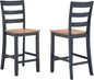 Signature Design by Ashley Gesthaven Solid Wood Frame Counter Height Barstool, Set of 2, Slate Blue/Natural