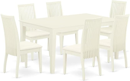East West Furniture CAIP7-LWH-C 7 Piece Kitchen Table & Chairs Set Consist of a Rectangle Dining Room Table and 6 Linen Fabric Upholstered Dining Chairs, 36x60 Inch, Linen White