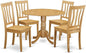 East West Furniture DLAN5-OAK-W 5 Piece Kitchen Table Set for 4 Includes a Round Dining Room Table with Dropleaf and 4 Solid Wood Seat Chairs, 42x42 Inch, Oak