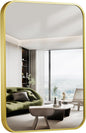 16x24 Inch Bathroom Mirror for Wall,Matte Gold Framed Rectangle Mirror with Rounded Corner,Aluminum Alloy Framed Brushed Wall Mirror for Bedroom or Living Room,Vertical or Horizontal