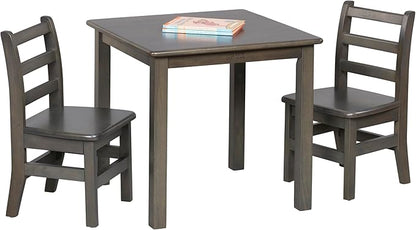 ECR4Kids 24in x 24in Hardwood Table and Chair Set, 12in Seat Height, Kids Furniture, Grey Wash
