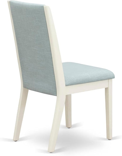 East West Furniture V077LA015-7 7 Piece Dining Table Set Consist of a Rectangle Kitchen Table with V-Legs and 6 Baby Blue Linen Fabric Upholstered Chairs, 40x72 Inch, Multi-Color