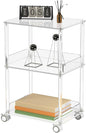 AQUIVER Acrylic Rolling Side Table - 3 Tiers End Table with Lockable Wheels - Small Clear Table for Living Room, Bedroom, Office - 15.6'' L x 11.6'' W x 24'' H