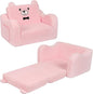 Kids Chairs for Toddler, 2-in-1 Toddler Soft Sherpa Couch Fold Out, Convertible Sofa to Lounger for Girls and Boys, Teddy Bear, Pink