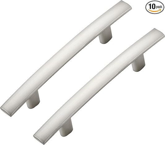 10 Pack Cabinet Handles 3" Hole Center - Curved Cabinet Pulls Brushed Nickel Drawer Pulls for Kitchen Cupboard Solid Hardware for Dresser Drawer Arch Hardware