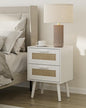 Masupu Rattan Night Stand, Modern nightstand Boho Bedside Table with 2 Drawer, Small End Side Table for Bedroom,Living Room,Office,White