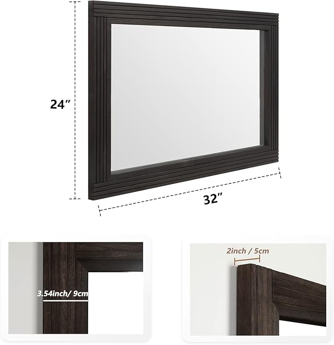 YOSHOOT Hand-Made Wooden Spliced Wall Mirror for Bathroom, Rustic Farmhouse Vanity Mirror, Décor Wall Art, Solid Wood Frame, Vertical or Horizontal Hanging