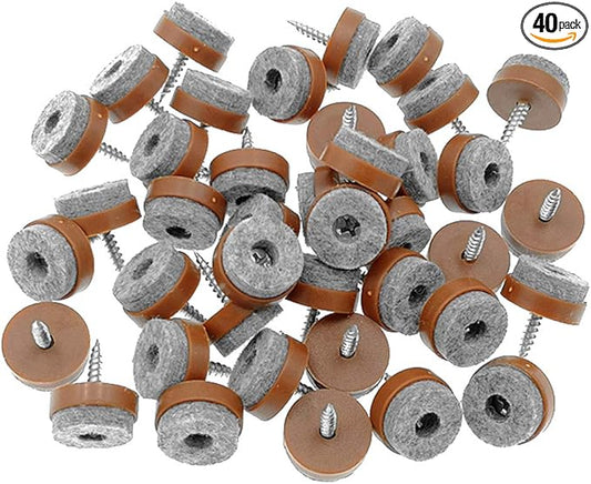 ALIMITOPIA 40pcs Screw-on Furniture Felt Pad Chair Glide Slider Hardwood Floor Protector for Wooden Leg Feet of Chair Table Furniture(Φ20mm or 0.8";Brown)