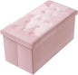 PRANDOM Extra Large Ottoman with Storage [1-Pack] Velvet Folding Small Square Foot Stool with Lid for Toy Living Room Bedroom Coffee Table Dorm Pink 30.5x15x15 inches