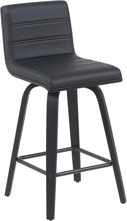 Vienna Modern Counter Height Swivel Bar Stool with Black Faux Leather Seat and Black Brushed Wood Frame Set of 4