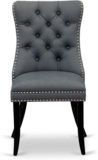 East West Furniture LGDA9-BLK-13 9 Piece Dining Set Includes a Rectangle Kitchen Table with Butterfly Leaf and 8 Polyester Fabric Upholstered Chairs, 42x84 Inch, Black