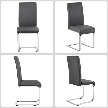Yaheetech Dining Chairs Set of 2 Modern Faux Leather Upholstered Dining Room Chairs with High Back and Metal Chrome Legs for Kitchen/Living Room/Restaurant, Dark Gray