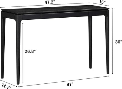 NTC Mingle Modern Wooden Rectangle Console Table with Hidden Drawer – Waterproof & Heat Resistant, Burnt Black