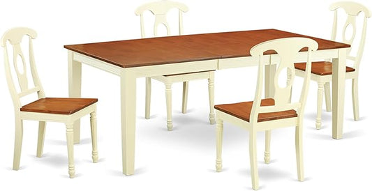 East West Furniture QUKE5-WHI-W 5 Piece Dining Room Furniture Set Includes a Rectangle Wooden Table with Butterfly Leaf and 4 Kitchen Dining Chairs, 40x78 Inch, Buttermilk & Cherry