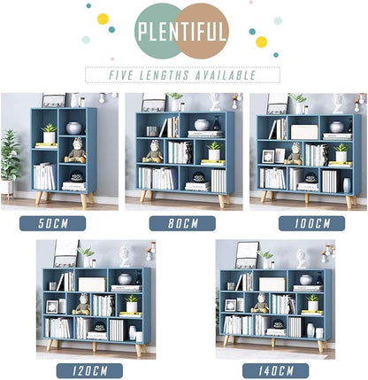 IOTXY Wooden Open Shelf Bookcase - 3-Tier Floor Standing Display Cabinet Rack with Legs, 10 Cubes Bookshelf, Bright Blue