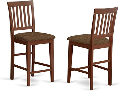 East West Furniture EDVN3-MAH-C 3 Piece Counter Set for Small Spaces Contains a Round Dining Room Table with Pedestal and 2 Linen Fabric Upholstered Chairs, 30x30 Inch, Mahogany