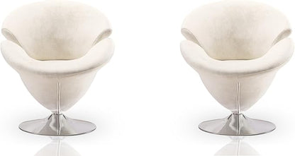 Manhattan Comfort Tulip Swivel Accent Chair Set of 2 with 360° Turn, Modern Flower Inspired Design, Soft Velvet Upholstery, Polished Chrome Base, No Assembly Required, 300 Lbs Capacity, White