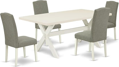 East West Furniture X027EN206-5 5 Piece Dining Table Set for 4 Includes a Rectangle Kitchen Table with X-Legs and 4 Dark Shitake Linen Fabric Parsons Dining Chairs, 40x72 Inch, Multi-Color