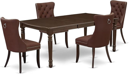 East West Furniture DODA5-MAH-26 5 Piece Dinette Set Consists of a Rectangle Dining Table with Butterfly Leaf and 4 Polyester Fabric Parson Chairs, 42x78 Inch, Mahogany