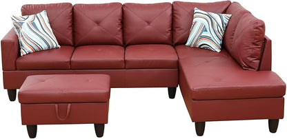 NicBex Sectional Couch 3 Pieces Sofa Set with Left Chaise Faux Leather L Shaped Cloud Couch for Living Room Furniture Sets with Storage Ottoman, Modular Sofa for Living Room & Apartment, Red