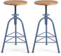 Industrial Bar Stools-Set of 2 24.4-28.3inch Counter Height Kitchen Stool-Modern Dinner Breakfast Chairs-Swivel Round Wooden Seat