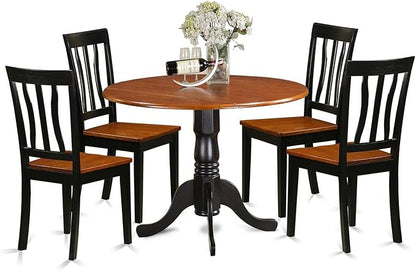 East West Furniture DLAN5-BCH-W 5 Piece Dinette Set for 4 Includes a Round Dining Table with Dropleaf and 4 Dining Room Chairs, 42x42 Inch, Black & Cherry