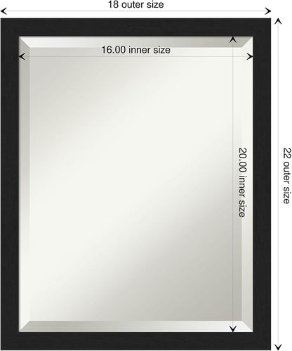Amanti Art Black Bathroom Mirror for Over Sink, 22x18 Grace Brushed Metallic Black Narrow Rectangle Vanity Mirror, Small Modern Frame, Hangs Horizonally and Vertically, Bathroom Wall Decor